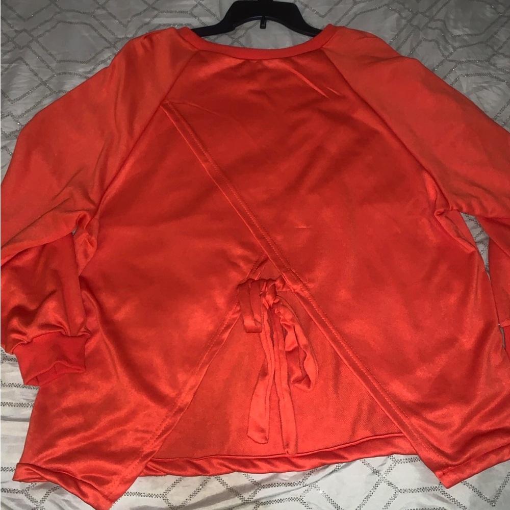 SHEIN Open-Back Tie-Back Sweatshirt in Bright Orange